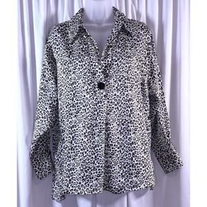 Zara Leopard Print Tunic, White, Black & Neon Green, Sz: M, 80-63